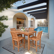 5 Piece Teak Wood Bistro Bar Set Including 55" Rectangular Table and 4 Abaco Barstools - La Place USA Furniture Outlet