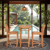 3 Piece Teak Wood Bistro Bar Set Including 27" Round Orleans Bar Table and 2 Abaco Barstools - La Place USA Furniture Outlet