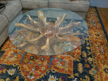Teak Wood Root Coffee Table Including 43 Inch Round Glass Top