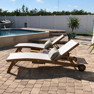 Teak Wood Bahama Pool Lounger With Batyline Mesh, White