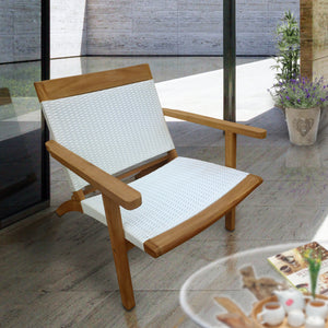 Teak Wood Paris Patio Lounge and Dining Chair, White