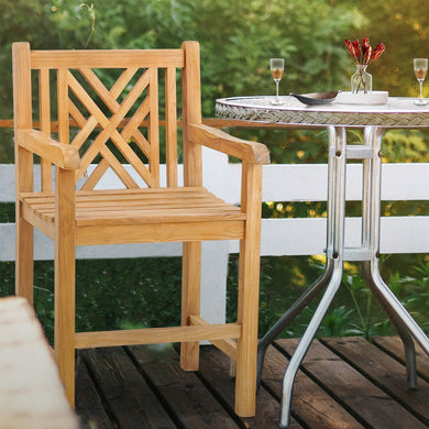 Teak Wood Chippendale Counter Stool with Arms