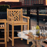 Teak Wood Chippendale Patio Barstool with Arms