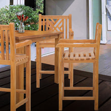 Teak Wood Chippendale Patio Barstool with Arms