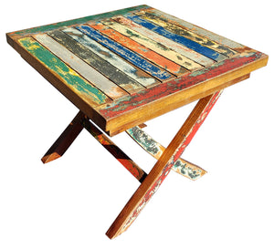 Marina Del Rey Recycled Teak Wood Boat Folding Side Table - La Place USA Furniture Outlet