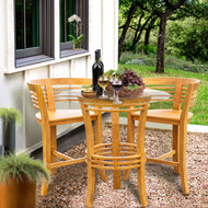 3 Piece Teak Wood Half Moon Bar Set with 36" Round Glass Top Table and 2 Barstools