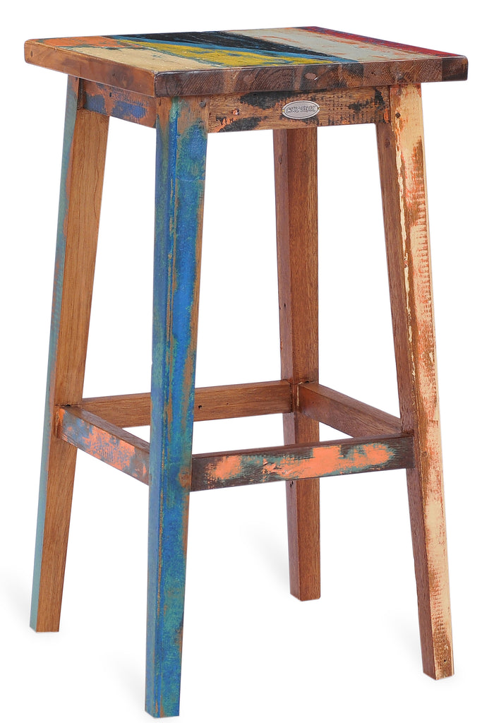 Marina Del Rey Square Recycled Teak Wood Boat Barstool – La Place USA ...