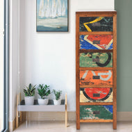 Marina del Rey Chest with 6 Vertical Drawers Made From Recycled Teak Wood Boats - La Place USA Furniture Outlet