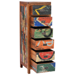 Chest with 6 Vertical Drawers Made From Recycled Teak Wood Boats