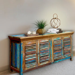 Marina del Rey Chest / Media Center with 4 Doors made from Recycled Teak Wood Boats