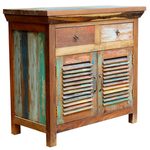 Chest with 2 doors and 2 drawers made from Recycled Teak Wood Boats - La Place USA Furniture Outlet