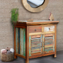 Marina Del Rey Recycled Teak Wood Louvered Linen Cabinet with 2 Doors and 2 Drawers