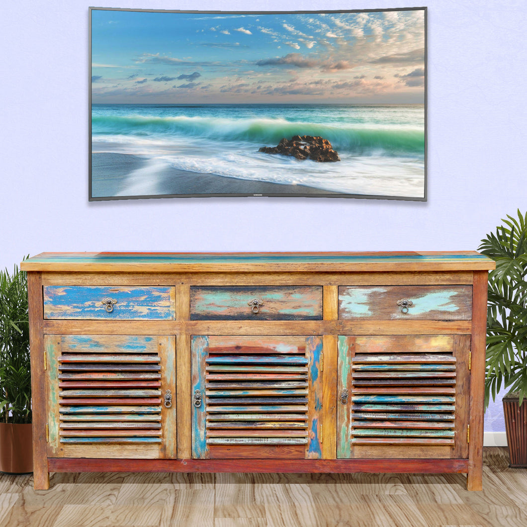 Chest / Media Center 3 doors and 3 drawers made from Recycled Teak Wood Boats