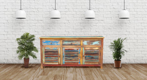 Chest / Media Center 3 doors and 3 drawers made from Recycled Teak Wood Boats - La Place USA Furniture Outlet