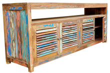 Chest / Media Center with 4 doors & Raised Shelf made from Recycled Teak Wood Boats - La Place USA Furniture Outlet