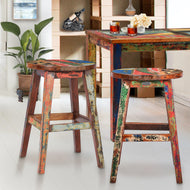 Marina Del Rey Round Recycled Teak Wood Boat Counter Stool