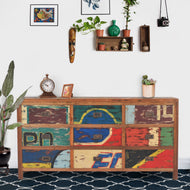 Marina del Rey Dresser / Chest With 9 Drawers Made From Recycled Teak Wood Boats - La Place USA Furniture Outlet