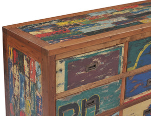 Dresser / Chest With 9 Drawers Made From Recycled Teak Wood Boats - La Place USA Furniture Outlet