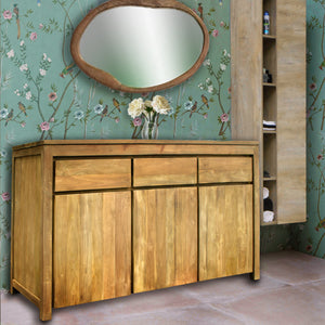 Recycled Teak Wood Valencia Bathroom Linen Cabinet with 3 Doors, 3 Drawers