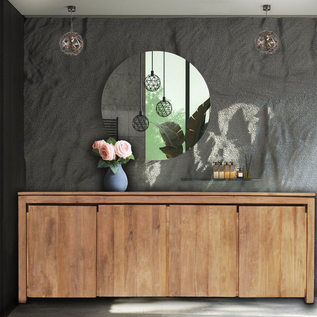 Recycled Teak Wood Valencia Large Bathroom Linen Cabinet with 4 Doors