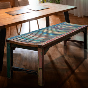 Backless Dining Bench made from Recycled Teak Wood Boats, 6 foot