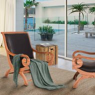 Teak Wood And Leather Bahama Lazy Chair With Ottoman - La Place USA Furniture Outlet
