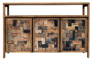 Recycled Teak Wood Mozaik Media Center / Buffet with 3 Wooden Doors - La Place USA Furniture Outlet