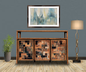 Recycled Teak Wood Mozaik Media Center / Buffet with 3 Wooden Doors - La Place USA Furniture Outlet