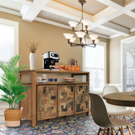 Recycled Teak Wood Mozaik Media Center / Buffet with 3 Wooden Doors - La Place USA Furniture Outlet