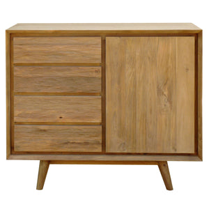 Recycled Teak Wood Retro Chest with 1 Door, 4 Drawers - La Place USA Furniture Outlet