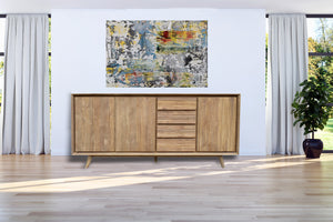 Recycled Teak Wood Retro Chest/Media Center with 3 Doors, 4 Drawers - La Place USA Furniture Outlet
