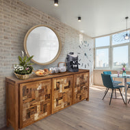 Recycled Teak Wood Mozaik Media Center / Chest with 3 Doors - La Place USA Furniture Outlet