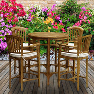 5 Piece Teak Wood Orleans Bar Table/Chair Set With Cushions - La Place USA Furniture Outlet