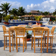 7 Piece Teak Wood Orleans Patio Bistro Bar Set, 63" Bar Table, 2 Bar Chairs w/ Arms & 4 Armless Bar Chairs