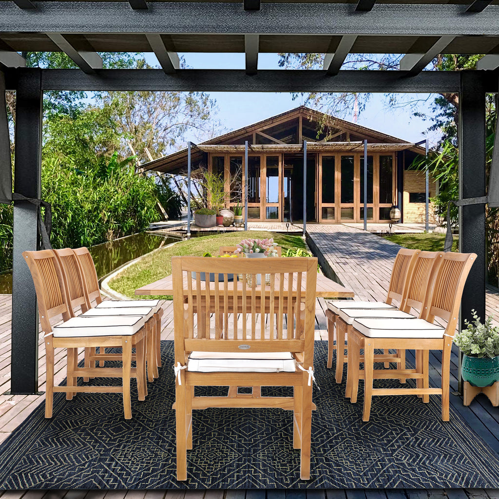 9 Piece Teak Wood Castle Patio Dining Set with Rectangular Extension T ...