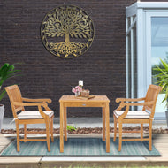 3 Piece Teak Wood Florence Intimate Bistro Dining Set with 27" Square Table and 2 Arm Chairs