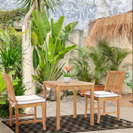 3 Piece Teak Wood Florence Intimate Bistro Dining Set with 27" Square Table and 2 Side Chairs