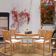 5 Piece Teak Wood Florence Bistro Dining Set with 35" Square Table and 4 Side Chairs