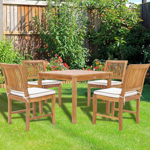 5 Piece Teak Wood Florence Bistro Dining Set with 35" Square Table and 4 Side Chairs