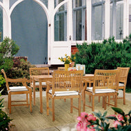 7 Piece Teak Wood Castle 63" Rectangular Medium Bistro Dining Set with 6 Arm Chairs
