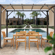 7 Piece Teak Wood Castle 71" Rectangular Large Bistro Dining Set with 6 Side Chairs