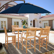 7 Piece Teak Wood Castle 63" Rectangular Medium Bistro Bar Set including 6 Barstools