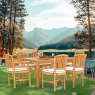 7 Piece Teak Wood Orleans 55" Patio Bistro Dining Set with 2 Arm Chairs & 4 Side Chairs