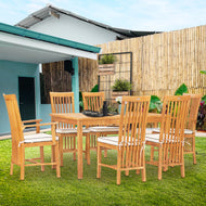 7 Piece Teak Wood Balero 55" Patio Bistro Dining Set with 2 Arm Chairs and 4 Side Chairs