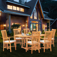 7 Piece Teak Wood Balero Round to Oval Dining Set with 6 Arm Chairs