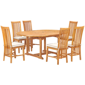 7 Piece Teak Wood Balero Round to Oval Dining Set with 6 Side Chairs