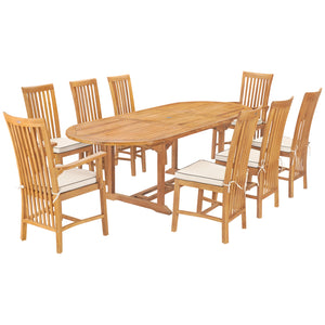 9 Piece Teak Wood Balero Oval Extension Dining Set with 2 Arm and 6 Side Chairs