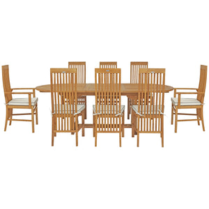 9 Piece Teak Wood West Palm Oval Extension Dining Set with 2 Arm and 6 Side Chairs