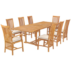 9 Piece Teak Wood Balero Rectangular Extension Dining Set with 2 Arm and 6 Side Chairs