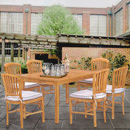 7 Piece Teak Wood Orleans 55" Patio Bistro Dining Set with 6 Side Chairs